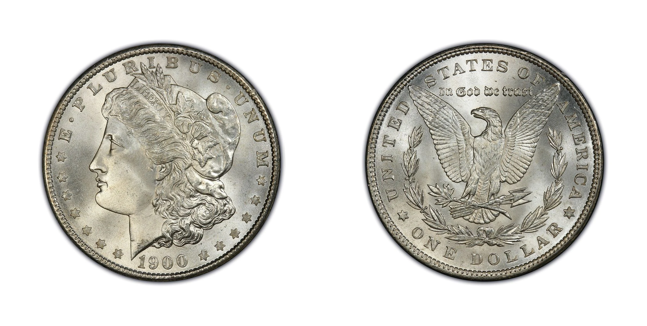 1900 Philadelphia Morgan dollar obverse and reverse, without a reverse mint mark
