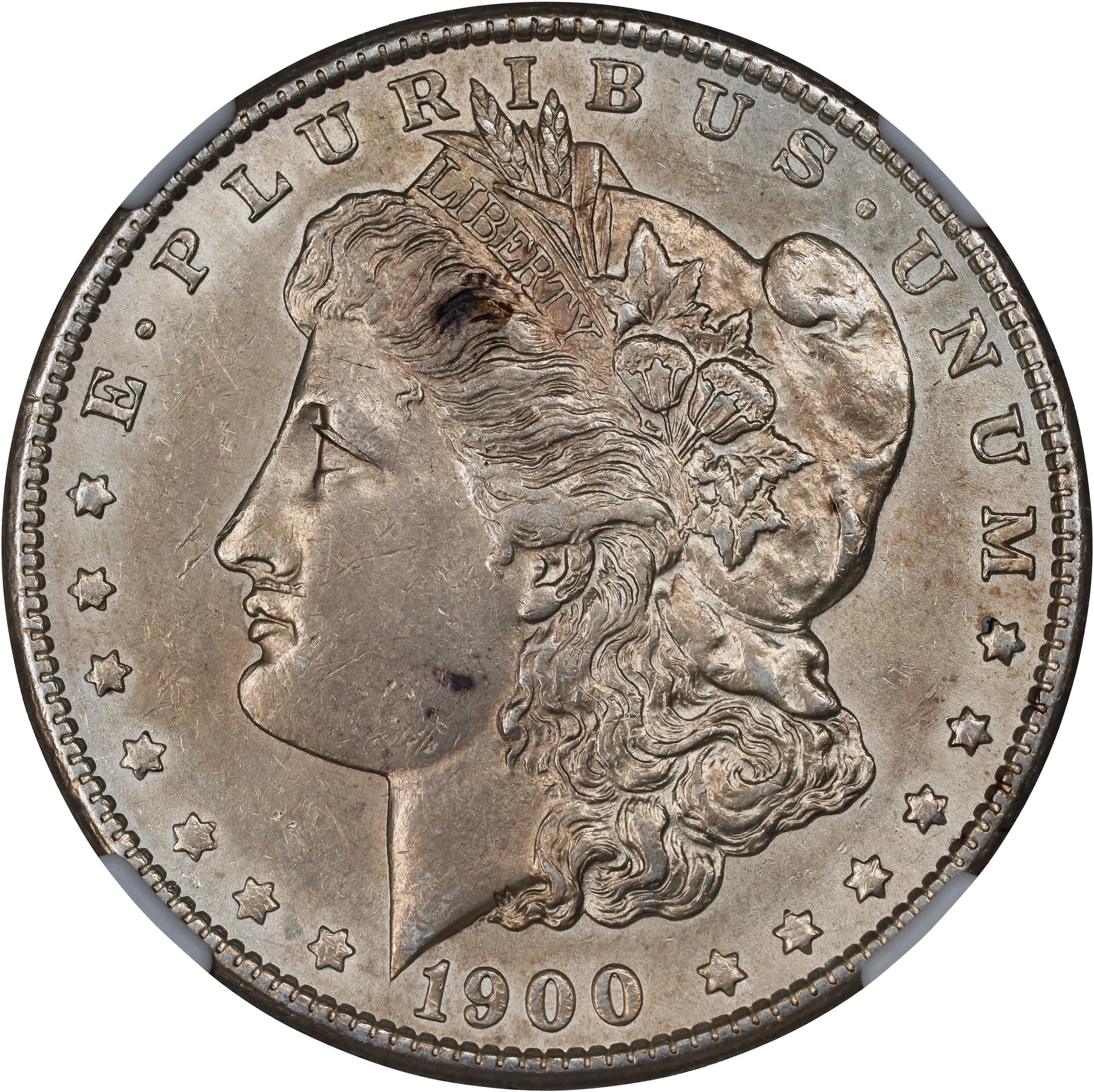 Obverse of a 1900-S Morgan dollar cataloged NGC AU Details, Cleaned, Stack’s Bowers lot 99281