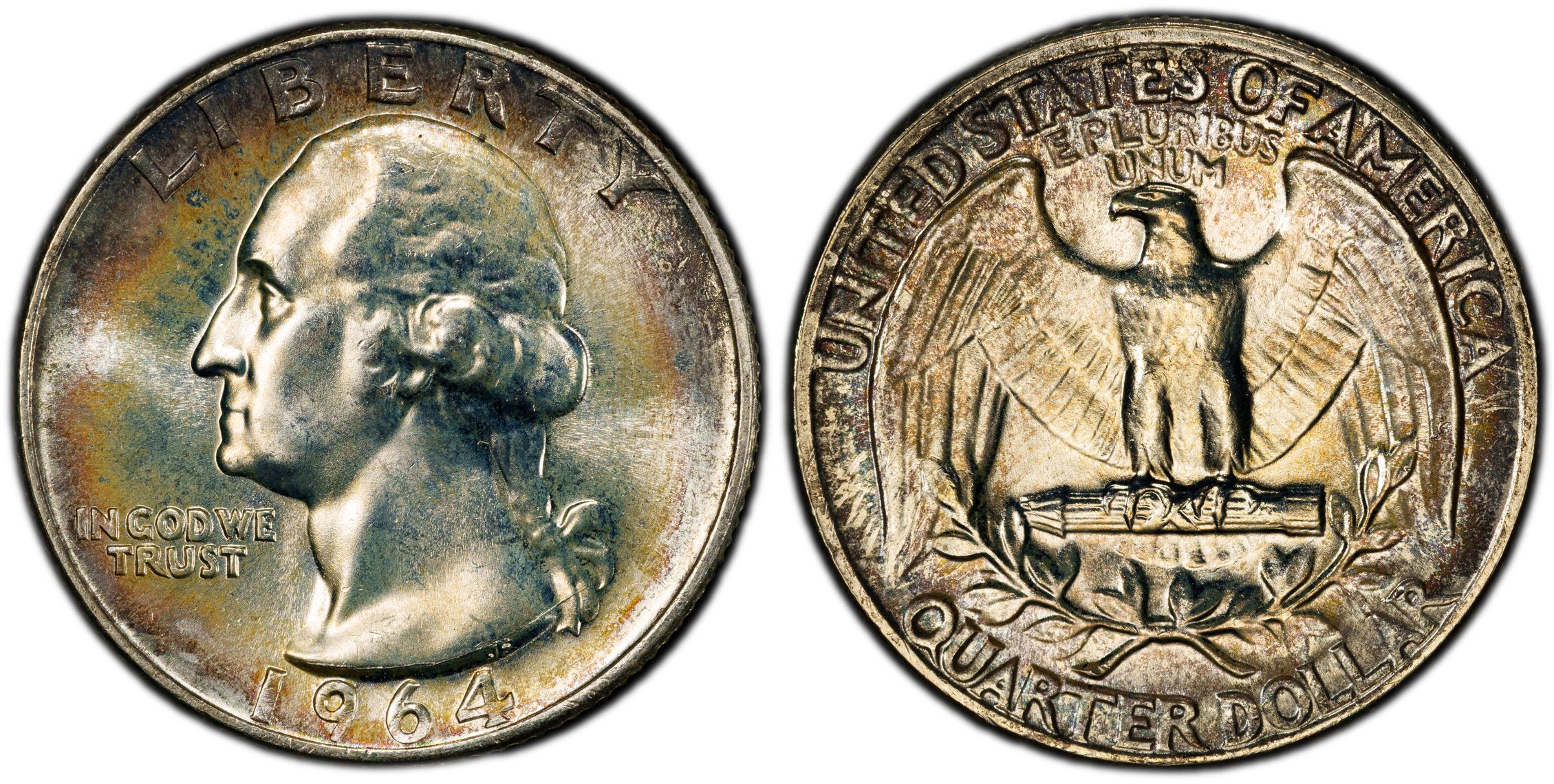 1964 Philadelphia Washington silver quarter, portrait and date on obverse and eagle on reverse