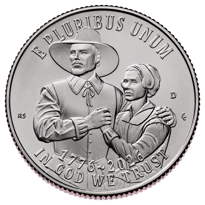 Mayflower Compact · obverse: Two Pilgrims embrace.