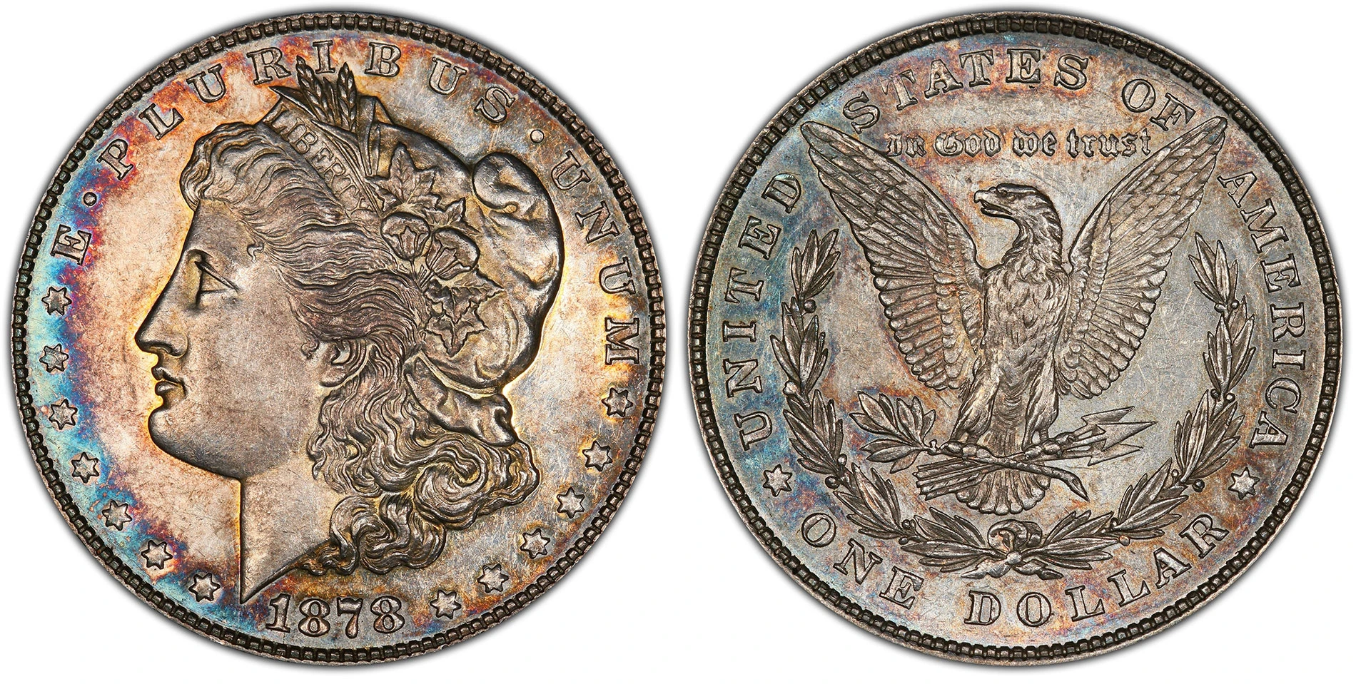 1878 8TF · PCGS AU58 · cheek and hair