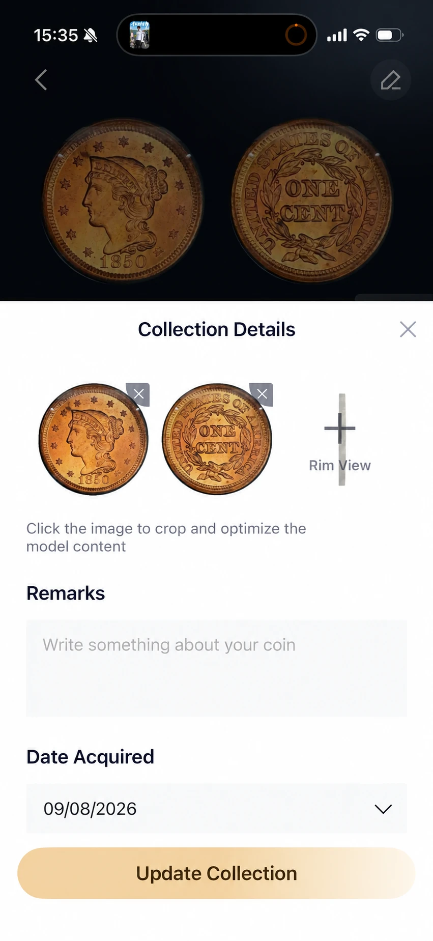 Update photos, notes and the acquisition date.