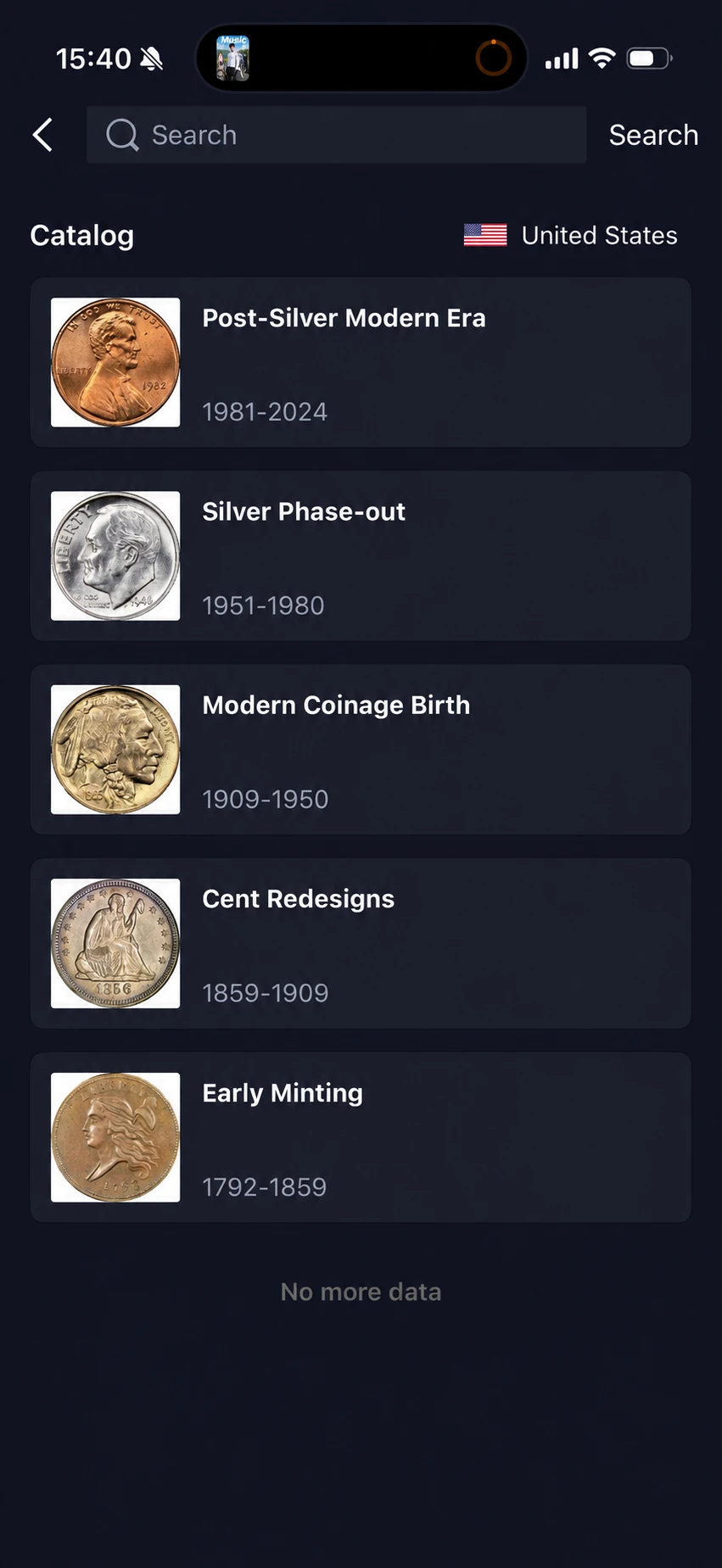 Search and browse coin catalog groups.