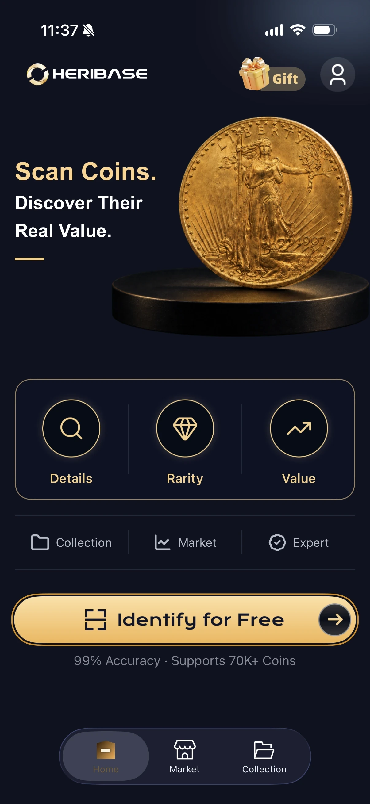 Home: tap Identify for Free.