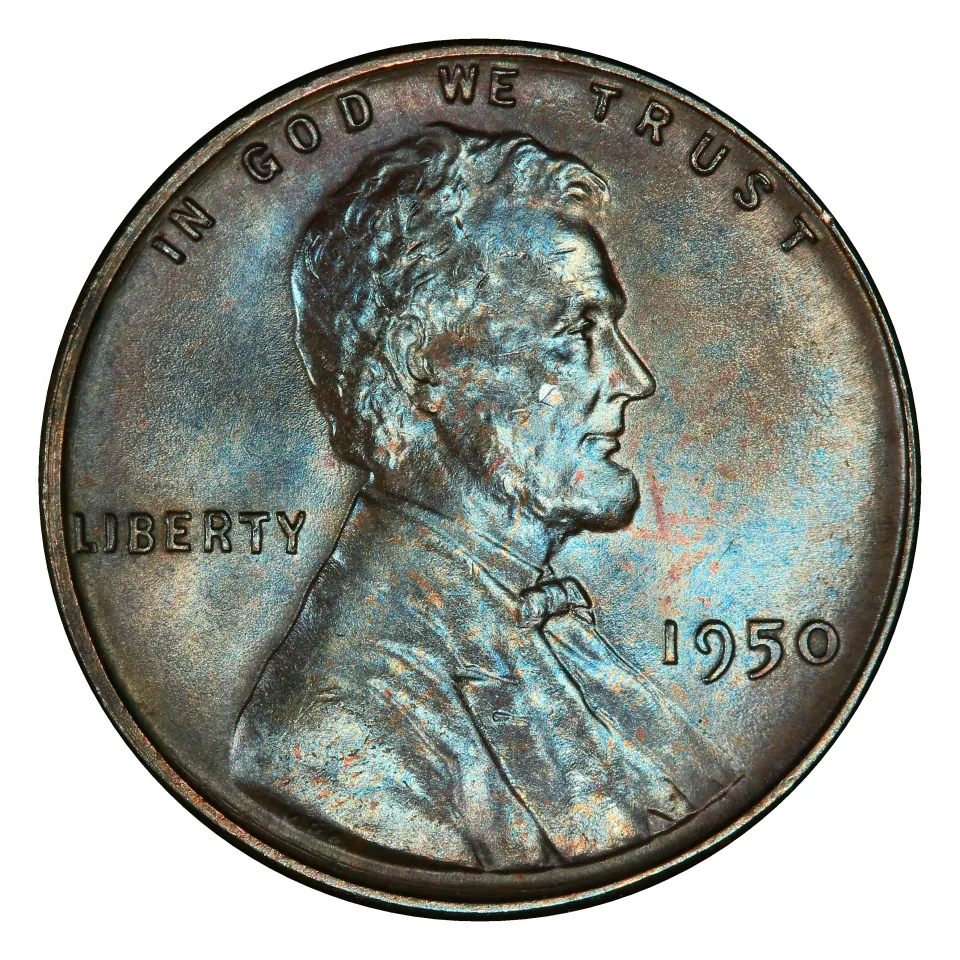 1950 Philadelphia Lincoln cent: no letter beneath the date is normal.