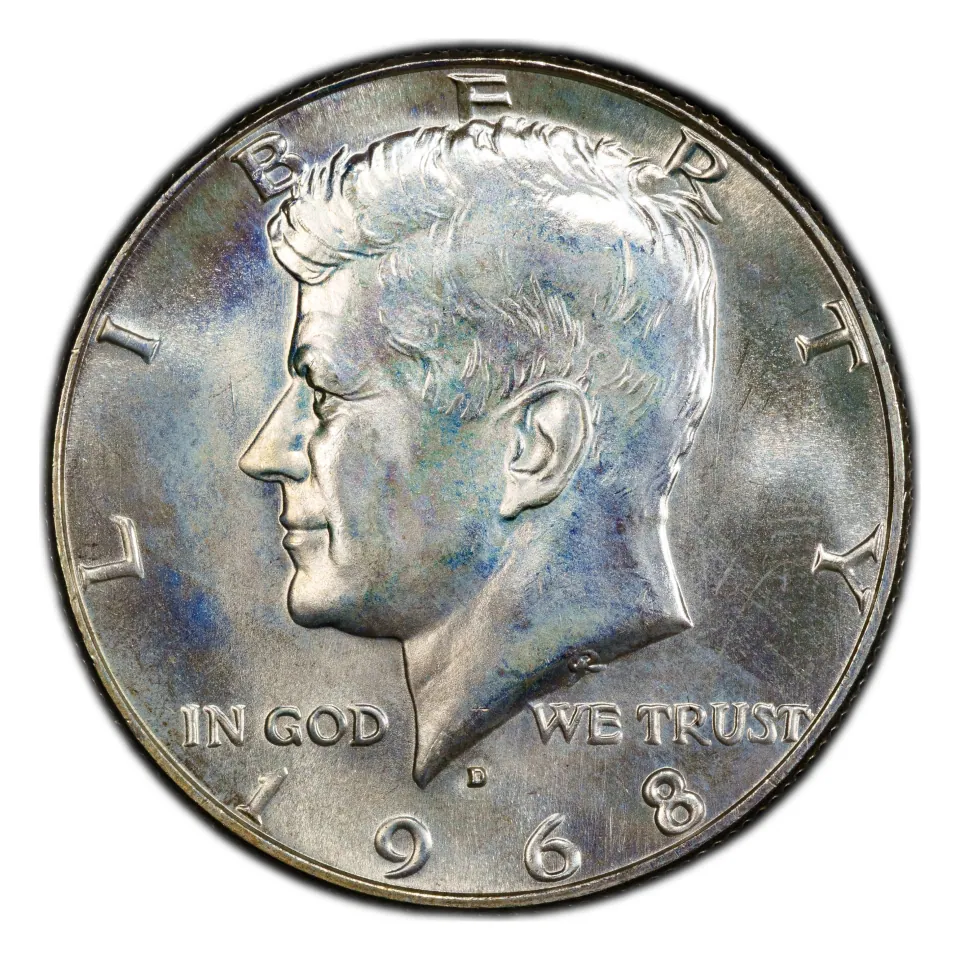 1968-D obverse: the small D is above the date and below Kennedy’s neck.