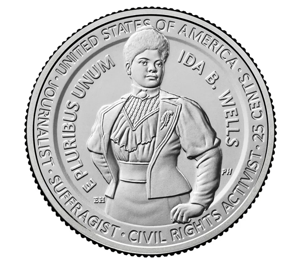 2025 Ida B. Wells quarter reverse: A forward-facing portrait appears with 25 CENTS.