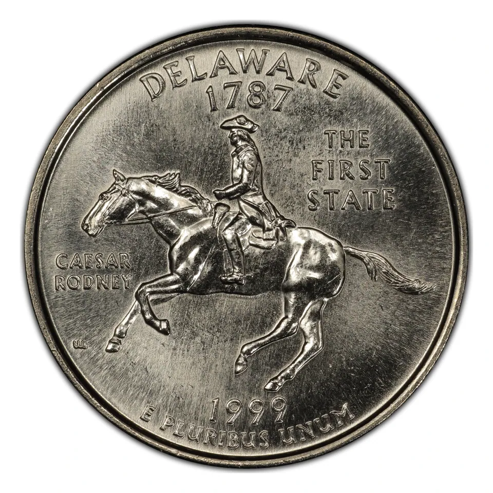 1999 Delaware reverse: Caesar Rodney on horseback; statehood year 1787.