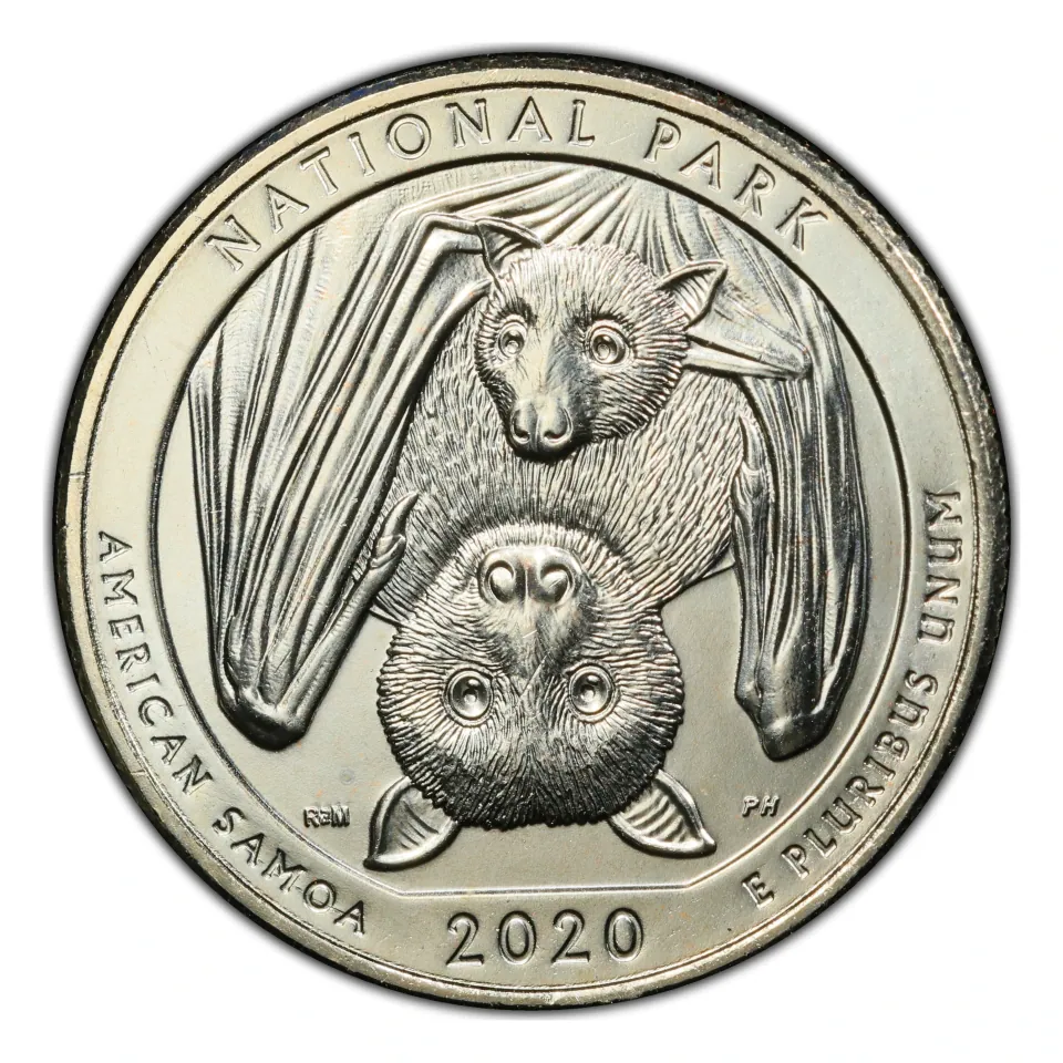 2020 National Park of American Samoa reverse: fruit bat and young.