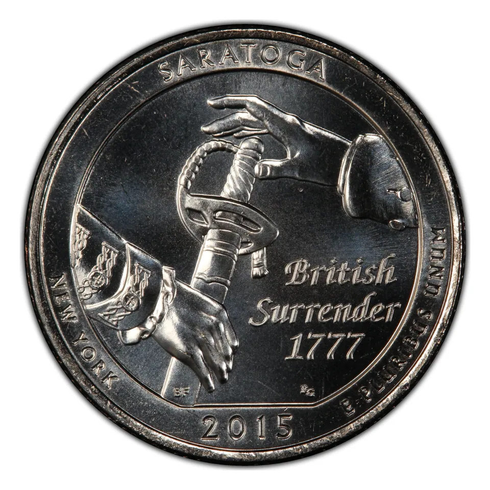 2015 Saratoga reverse: sword surrender with the historical date 1777.