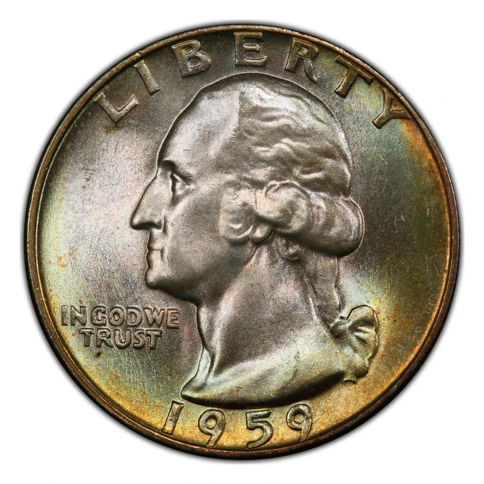 1959 Philadelphia Washington quarter obverse: portrait and date.