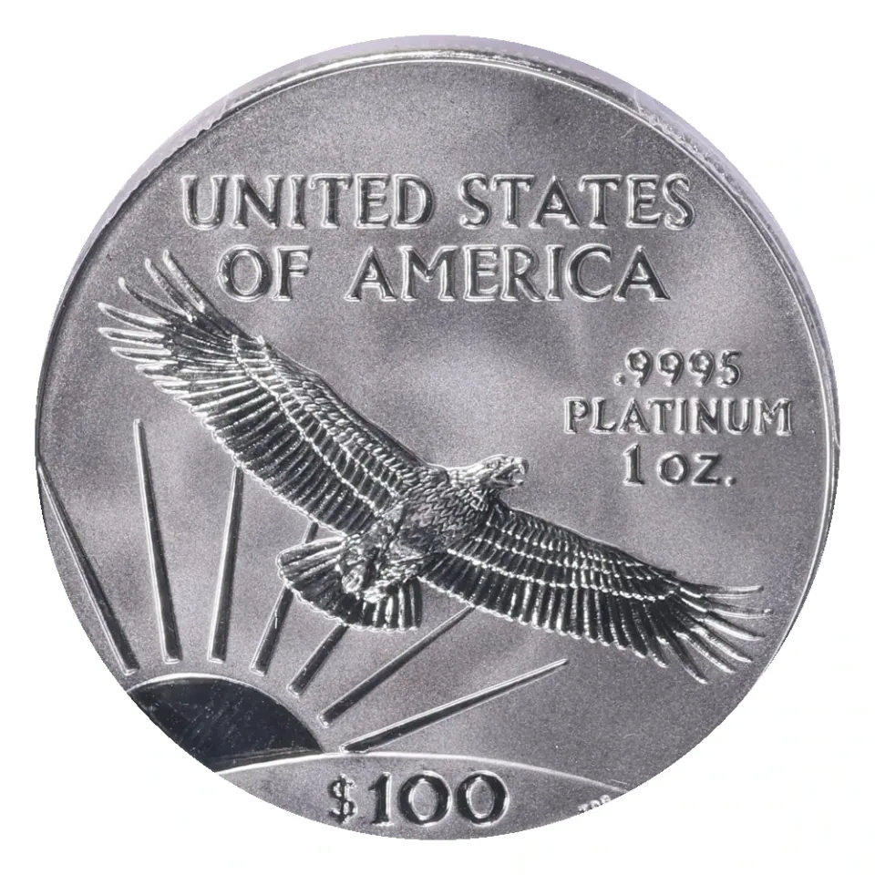 Same 1997 bullion reverse: soaring eagle, .9995 PLATINUM, 1 OZ. and $100.