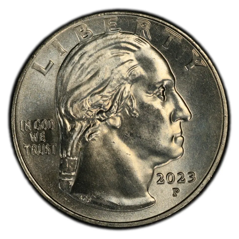 2023-P · Washington obverse: Read the date and P at the lower right of the portrait.