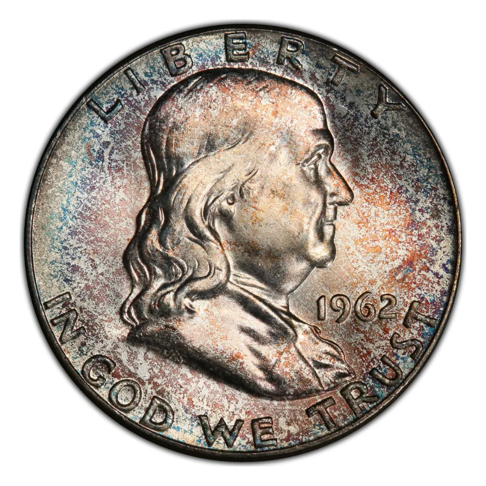 1962 Philadelphia Franklin half-dollar obverse: Franklin, not Kennedy, identifies the series.