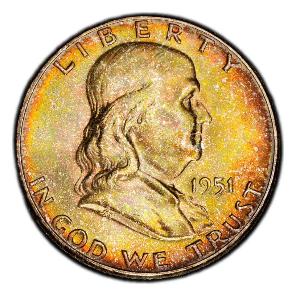 1951 Philadelphia Franklin half-dollar obverse: read the full date beside Franklin.