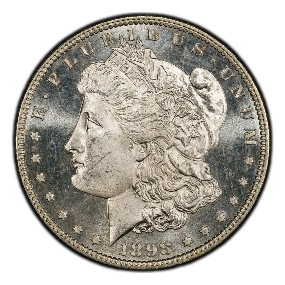 1898 Philadelphia Morgan dollar obverse: read the complete date beneath Liberty.