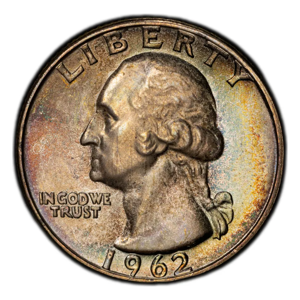 1962 Philadelphia Washington quarter: the date appears beneath the portrait.