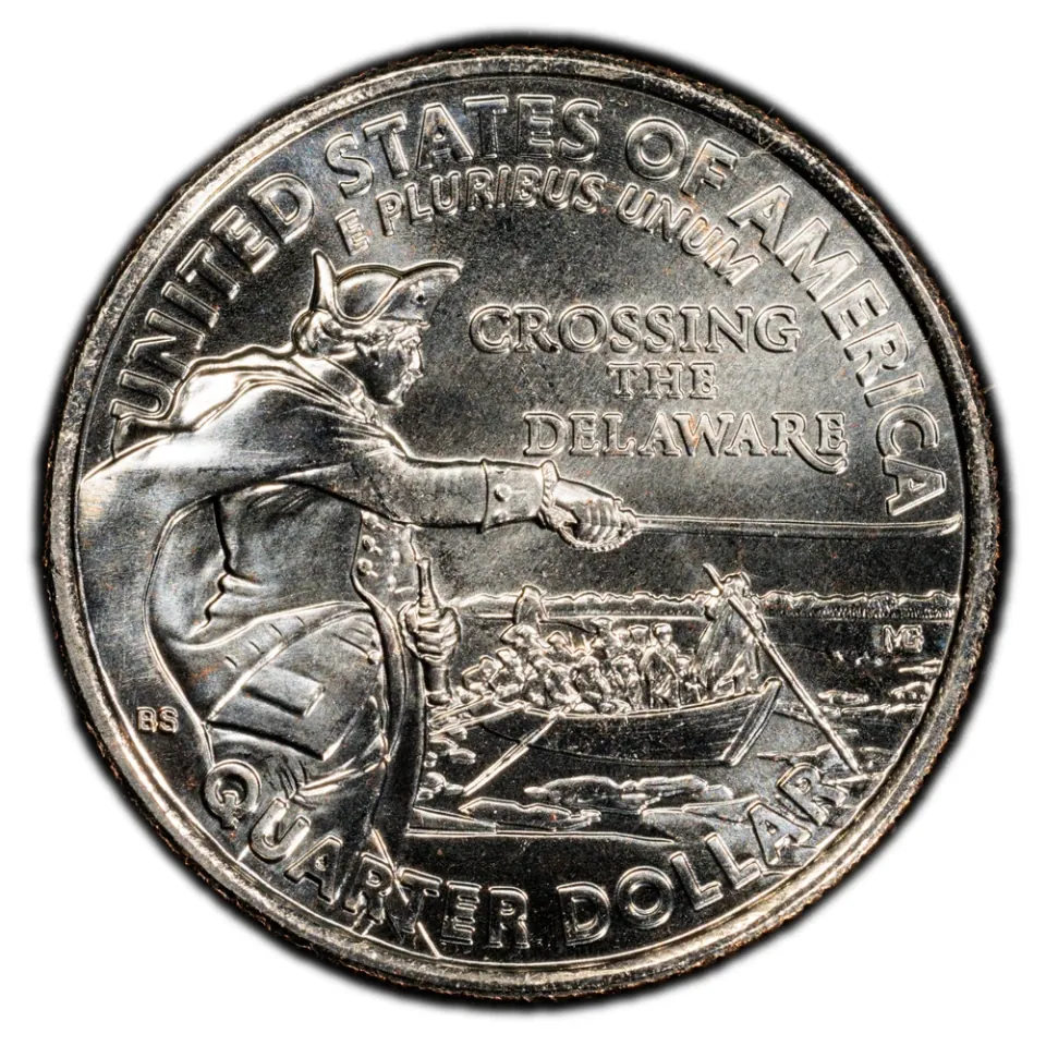 Same coin · reverse: Washington commands the crossing with a drawn sword.