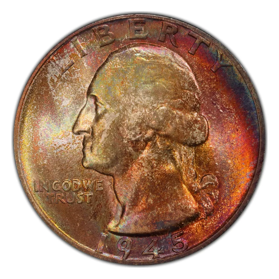 1945 Philadelphia Washington quarter obverse: read the full date beneath the portrait.