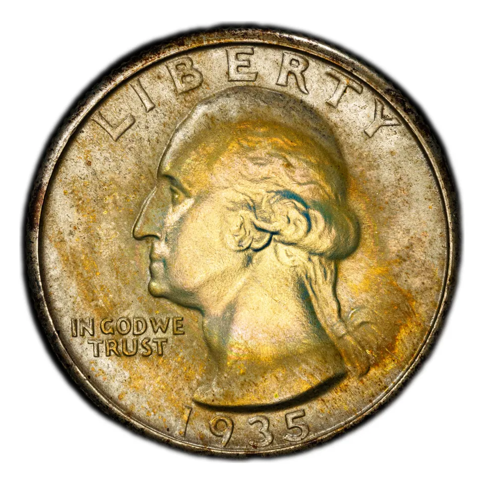 1935 Philadelphia Washington quarter: the date below the portrait.