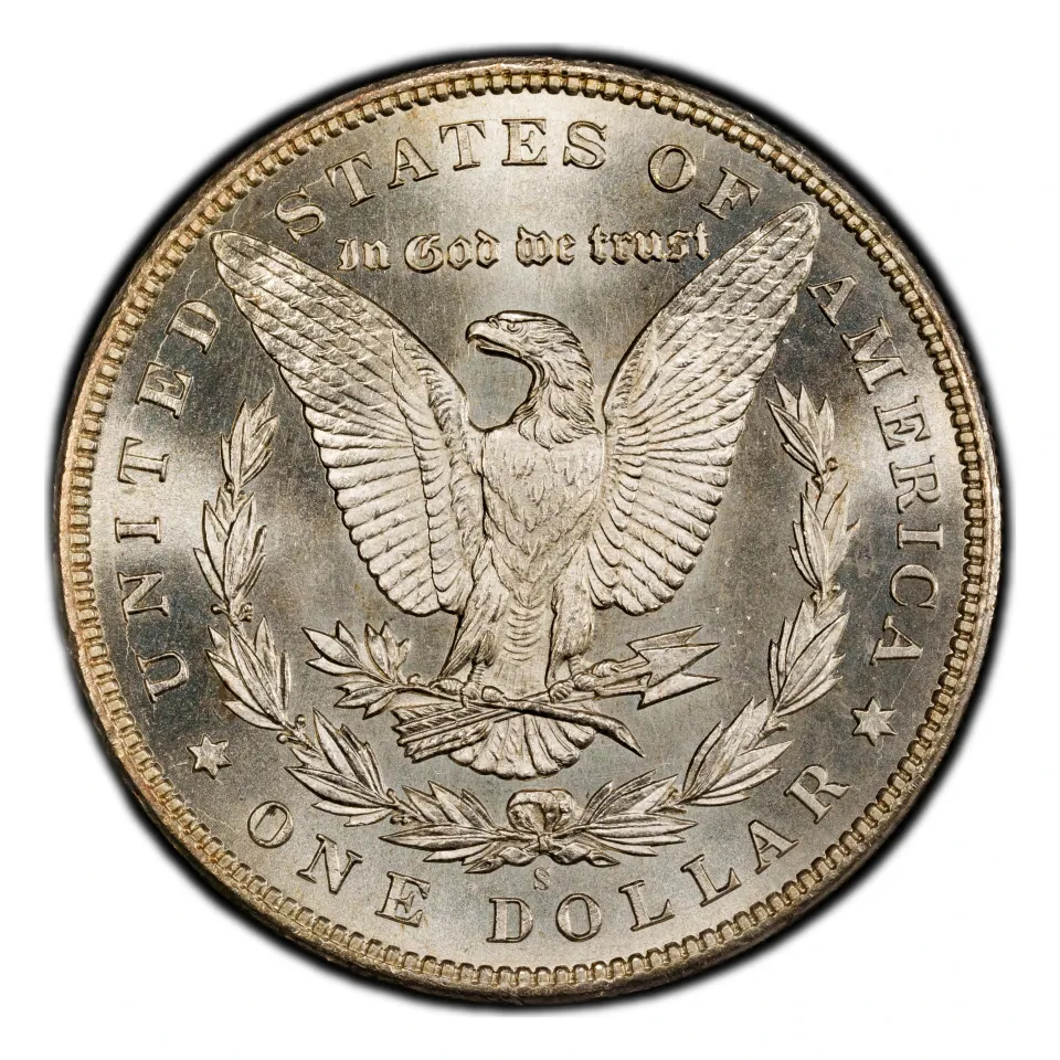 Same 1895-S reverse: inspect the S above DOLLAR.