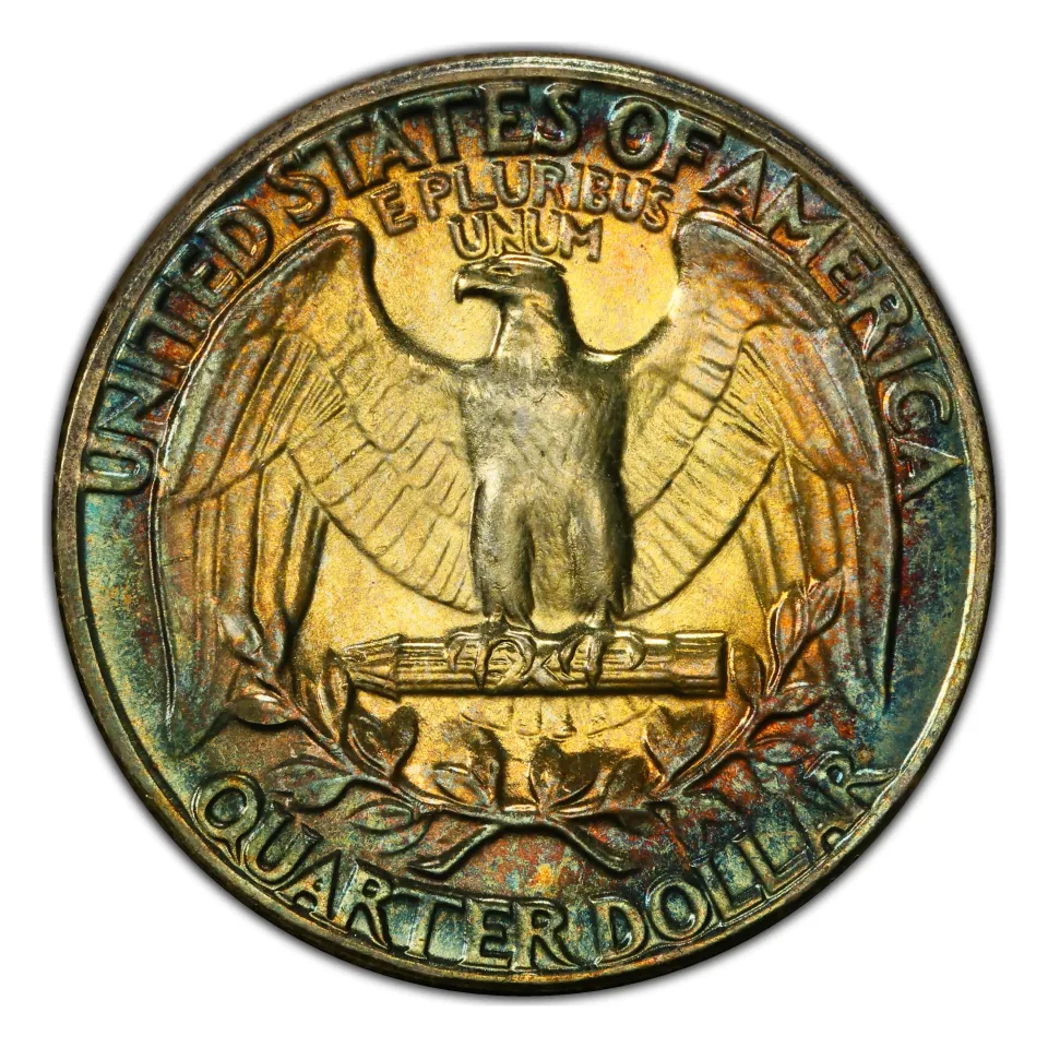 Same 1963 reverse: inspect below the wreath and above QUARTER DOLLAR for a D.