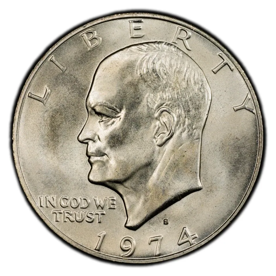 1974-S 40% silver · obverse: An S appears above the date, below Eisenhower’s neck.