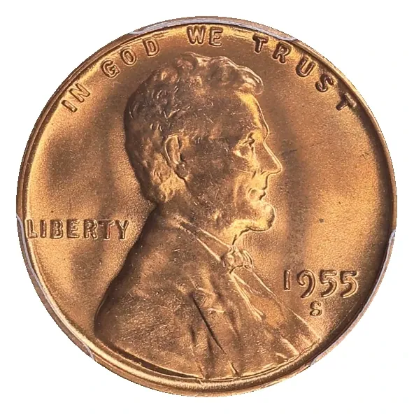 Ordinary 1955-S Lincoln wheat cent: S is below the date; this is not the Philadelphia doubled die.