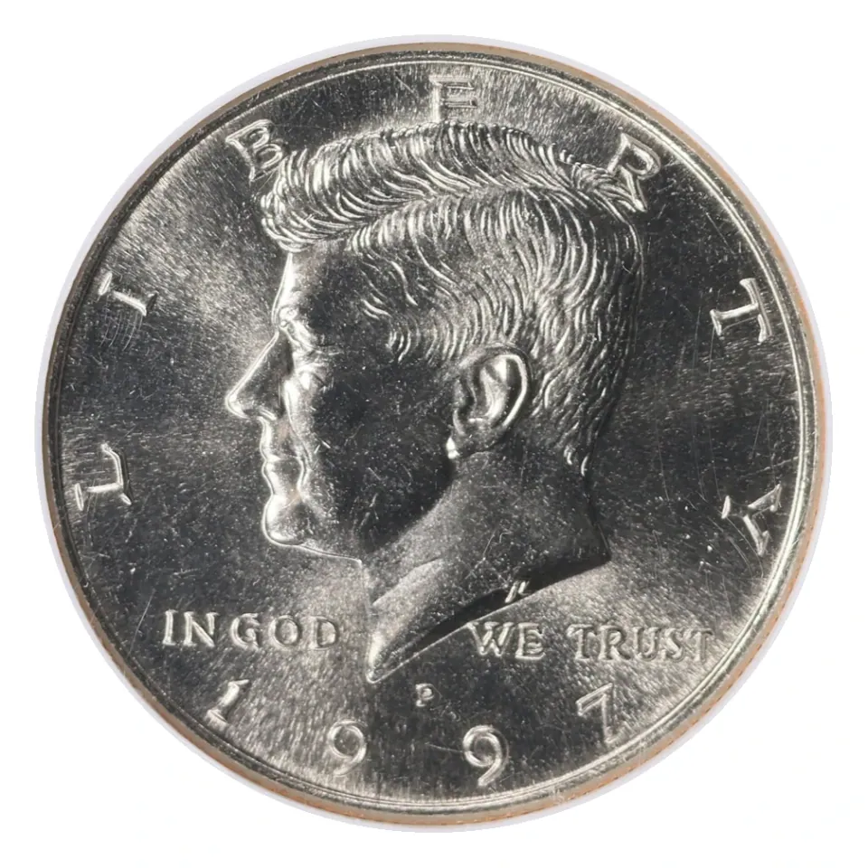 1997-P Kennedy half dollar obverse: P above the date identifies the Philadelphia regular strike.
