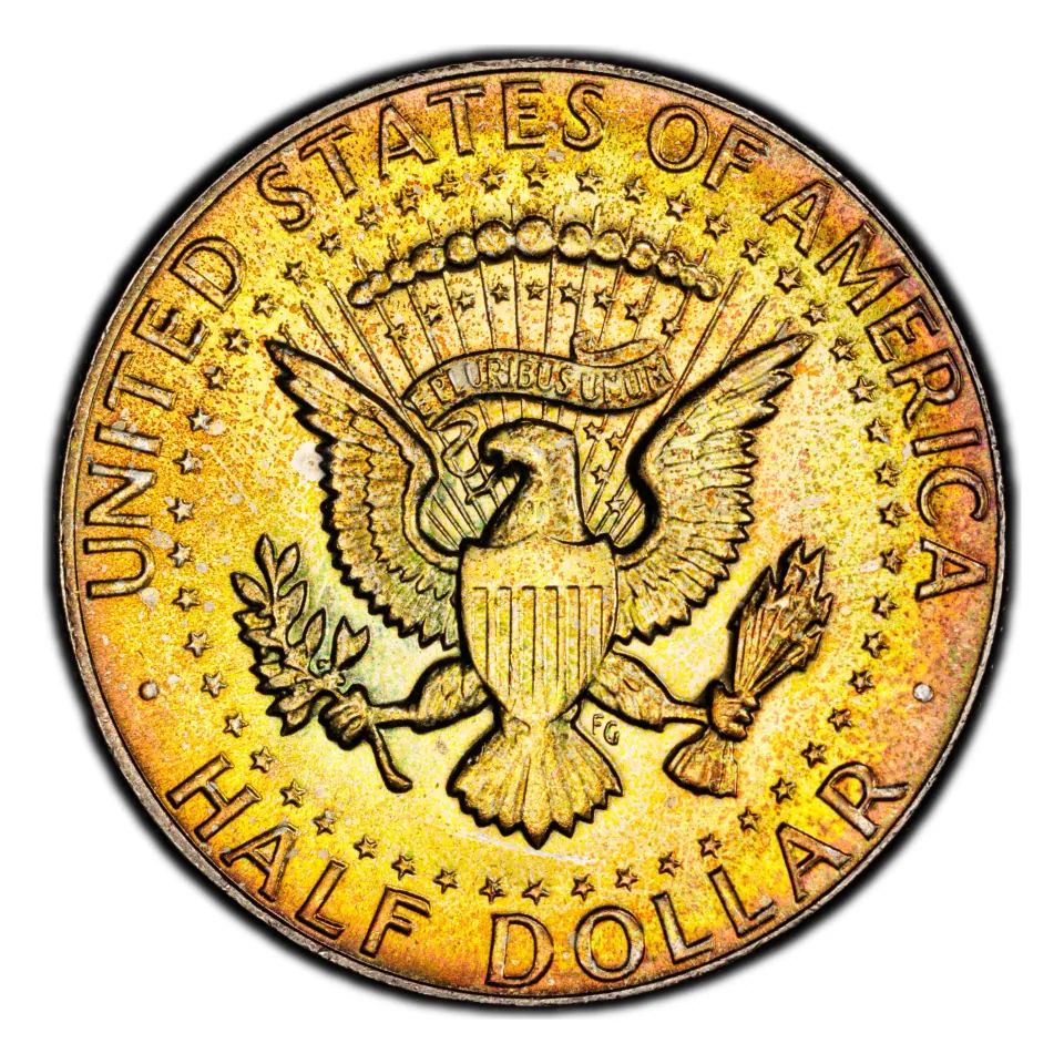 Same 1969-D reverse: natural toning is separate from grade and silver content.