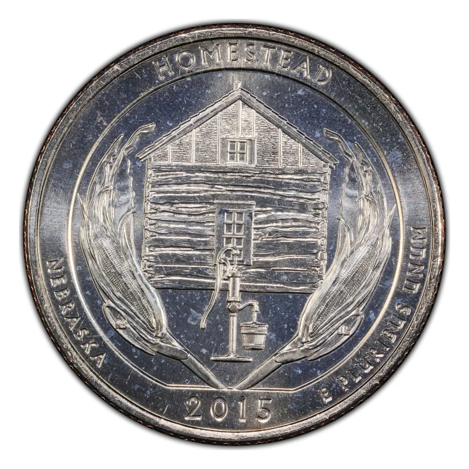 2015 Homestead reverse: cabin, water pump and corn.