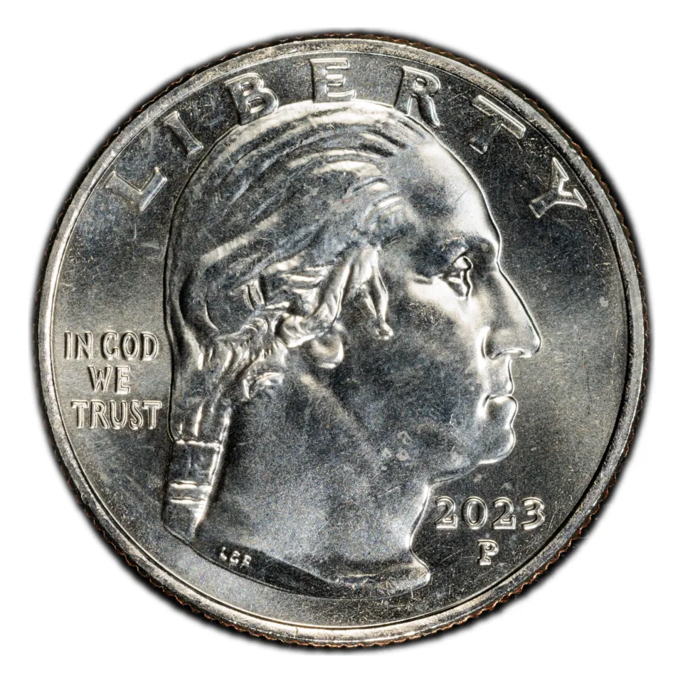 2023-P obverse: the date and P appear beside Washington.