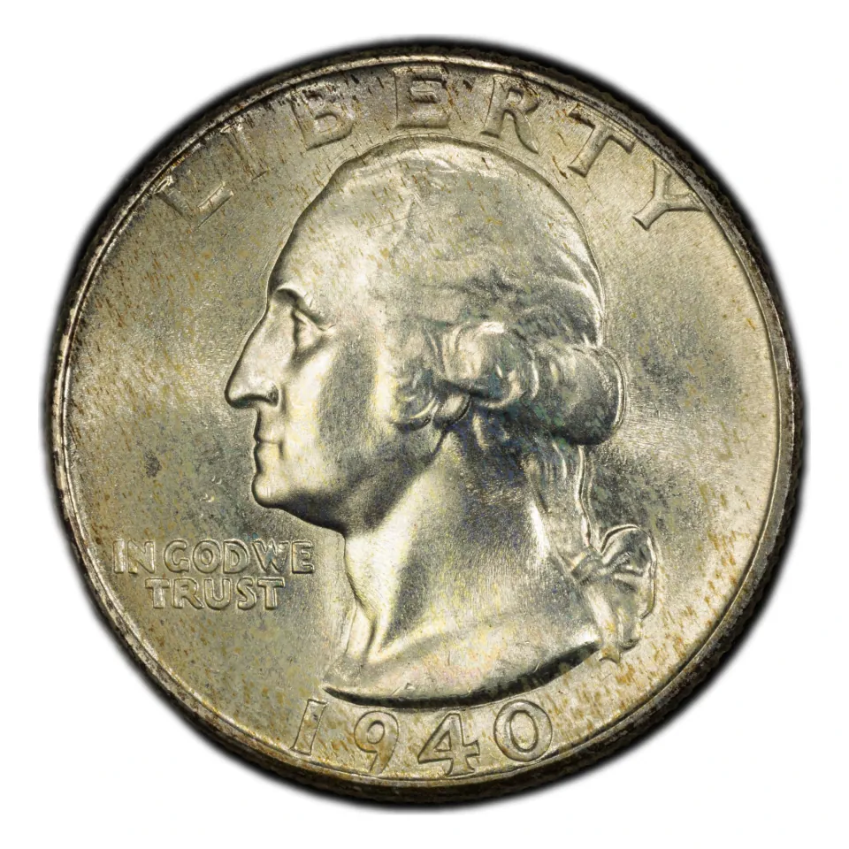 1940 Philadelphia Washington quarter obverse: portrait and date.