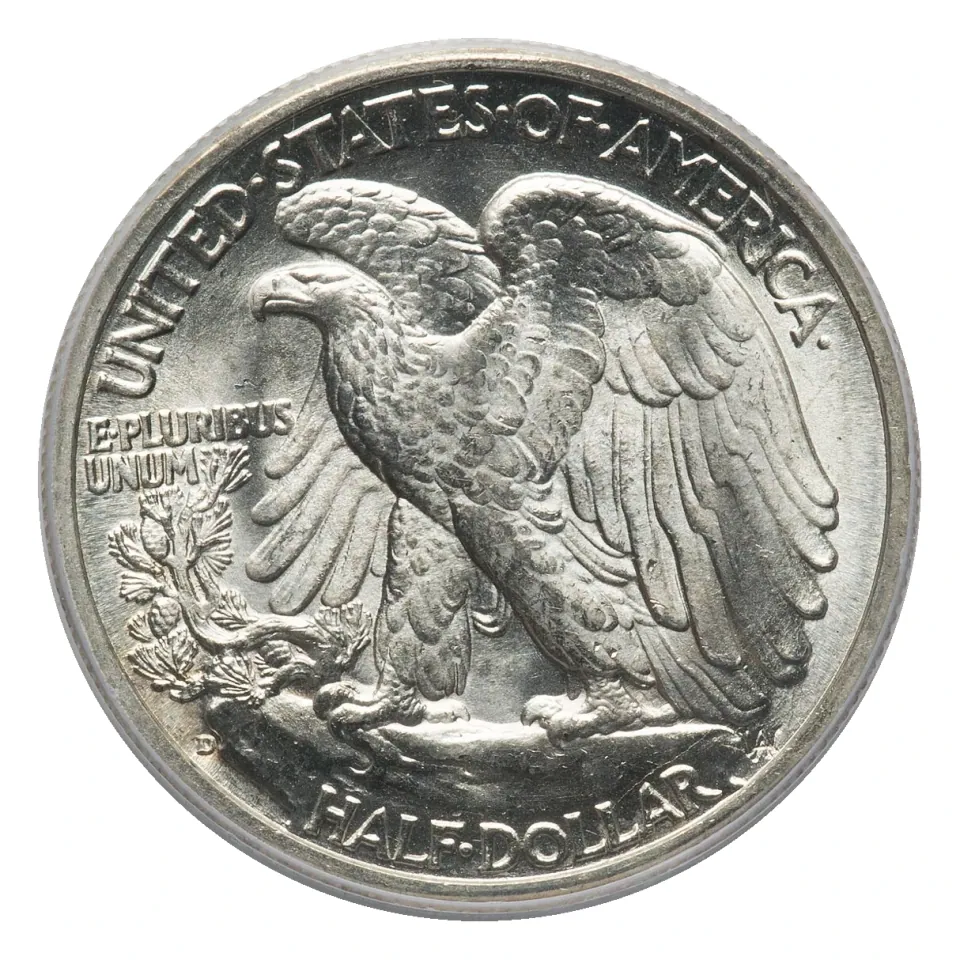 Same 1943-D reverse: standing eagle and D near the lower-left rock.
