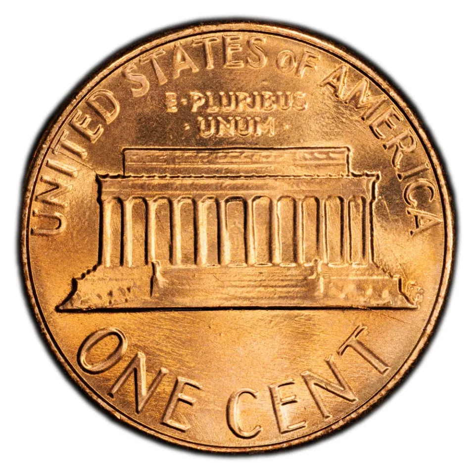 Same coin · reverse: The Lincoln Memorial fills the center.