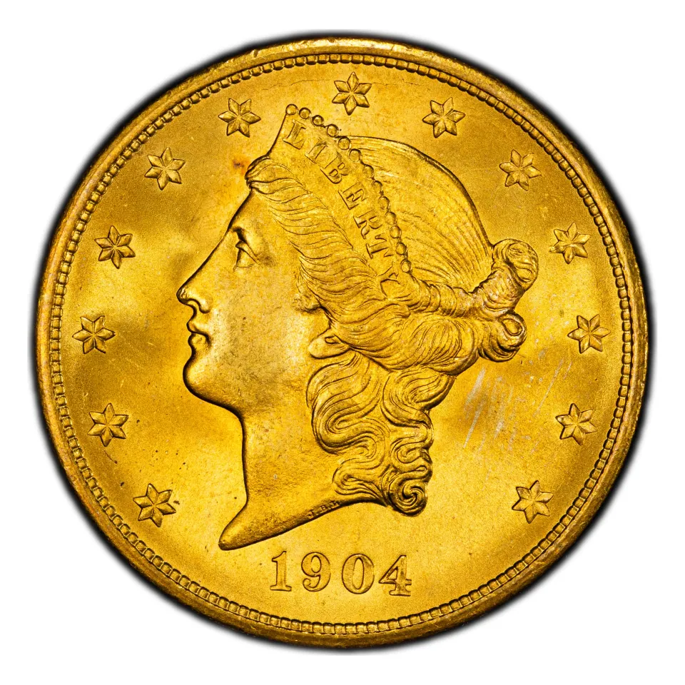 1904 Liberty Head double eagle obverse: Liberty wears a coronet.