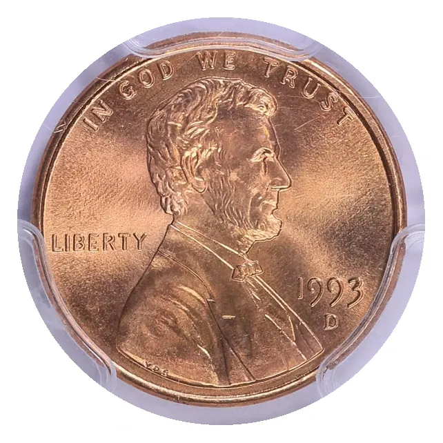 1993-D Lincoln cent obverse: D below the date and the Lincoln portrait.