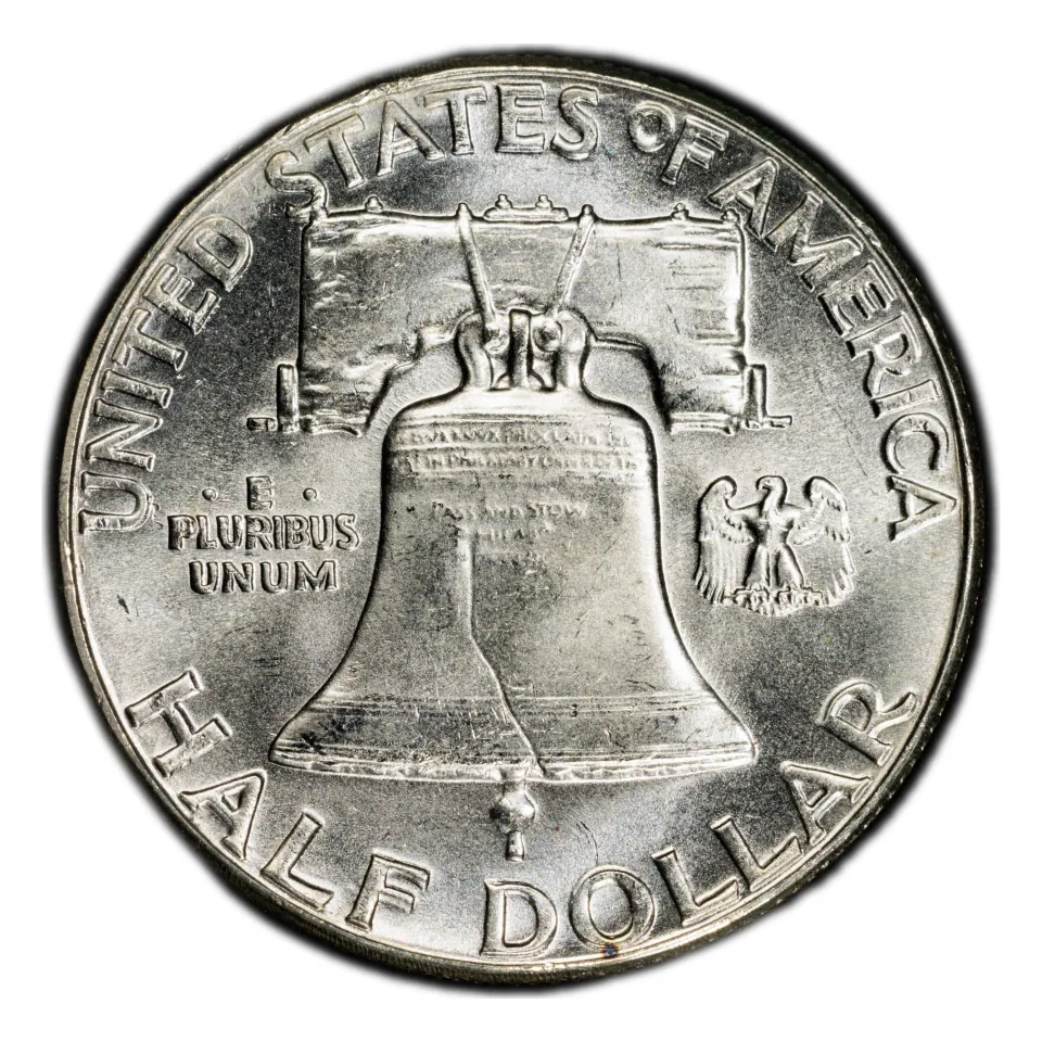 Same coin reverse: the Liberty Bell, small eagle and mint-mark area above the bell.