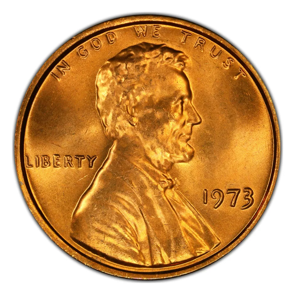 1973 Philadelphia cent obverse: no mint letter below the date is normal.