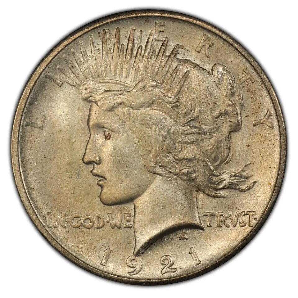 1921 Peace · obverse: Liberty wears a radiate crown; the date is below her neck.