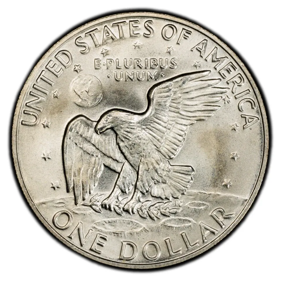 Same silver coin · reverse: The eagle lands on the Moon with Earth in the background.