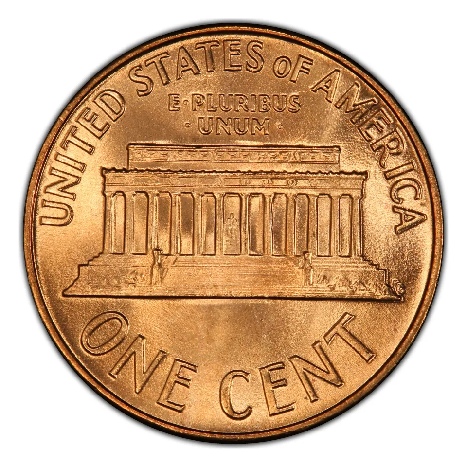 Same coin reverse: the Lincoln Memorial replaced the wheat design in 1959.