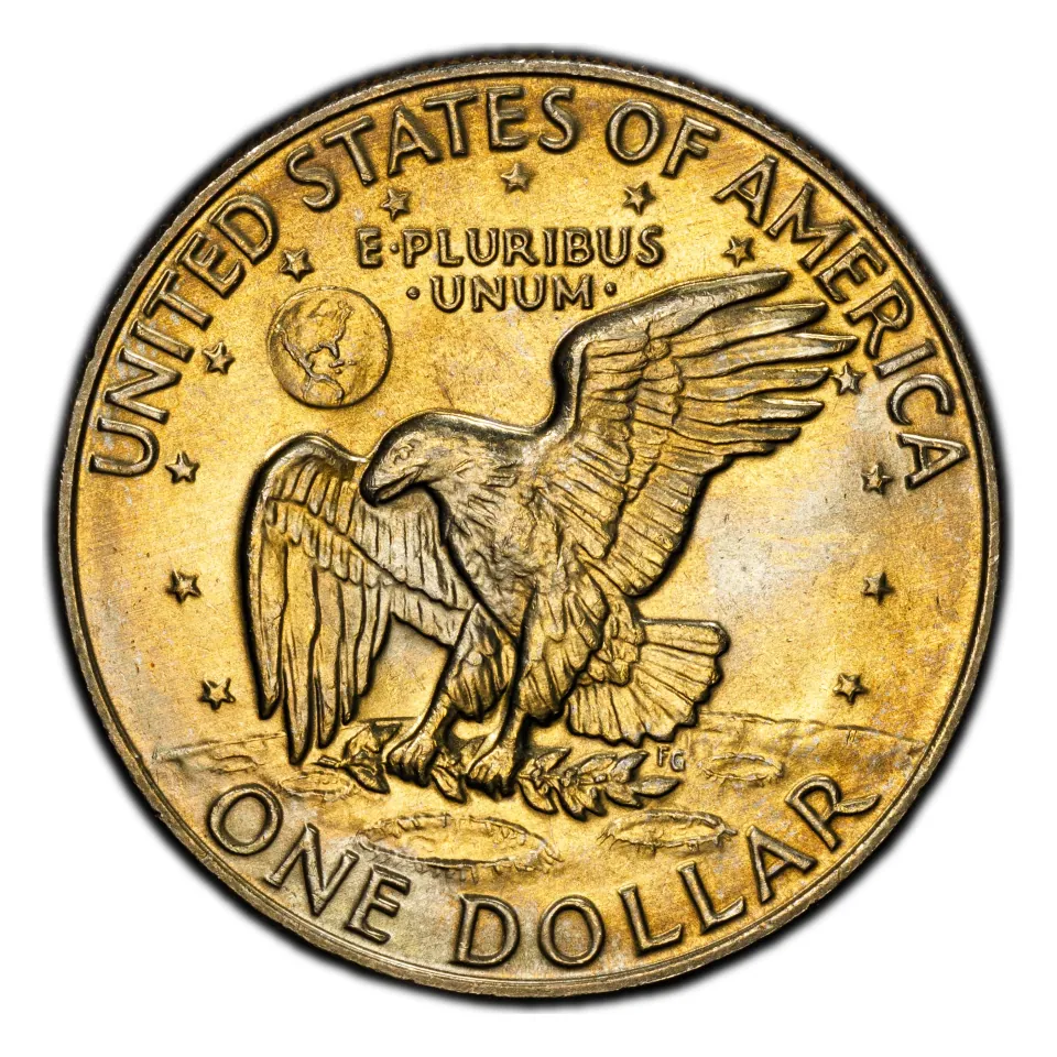 Same 1978 reverse: the Apollo 11 eagle lands on the Moon with Earth above.