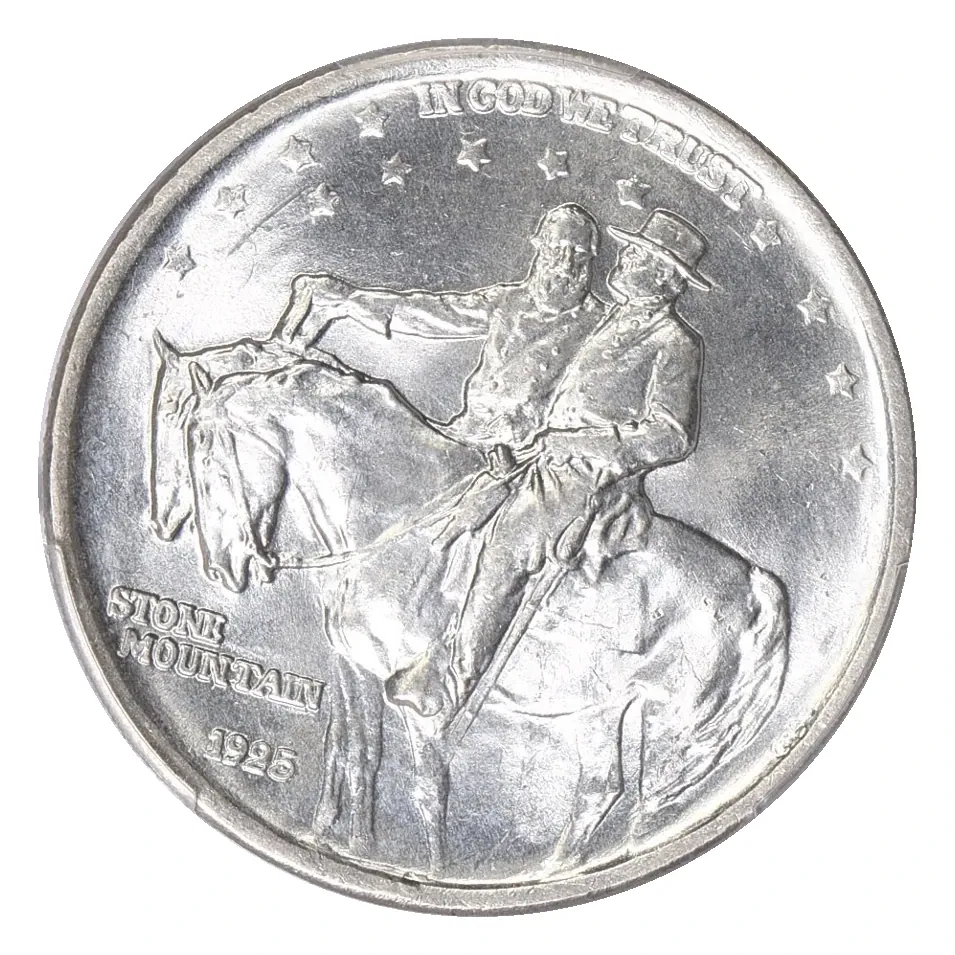 1925 Stone Mountain half dollar obverse: mounted figures, STONE MOUNTAIN and the date.