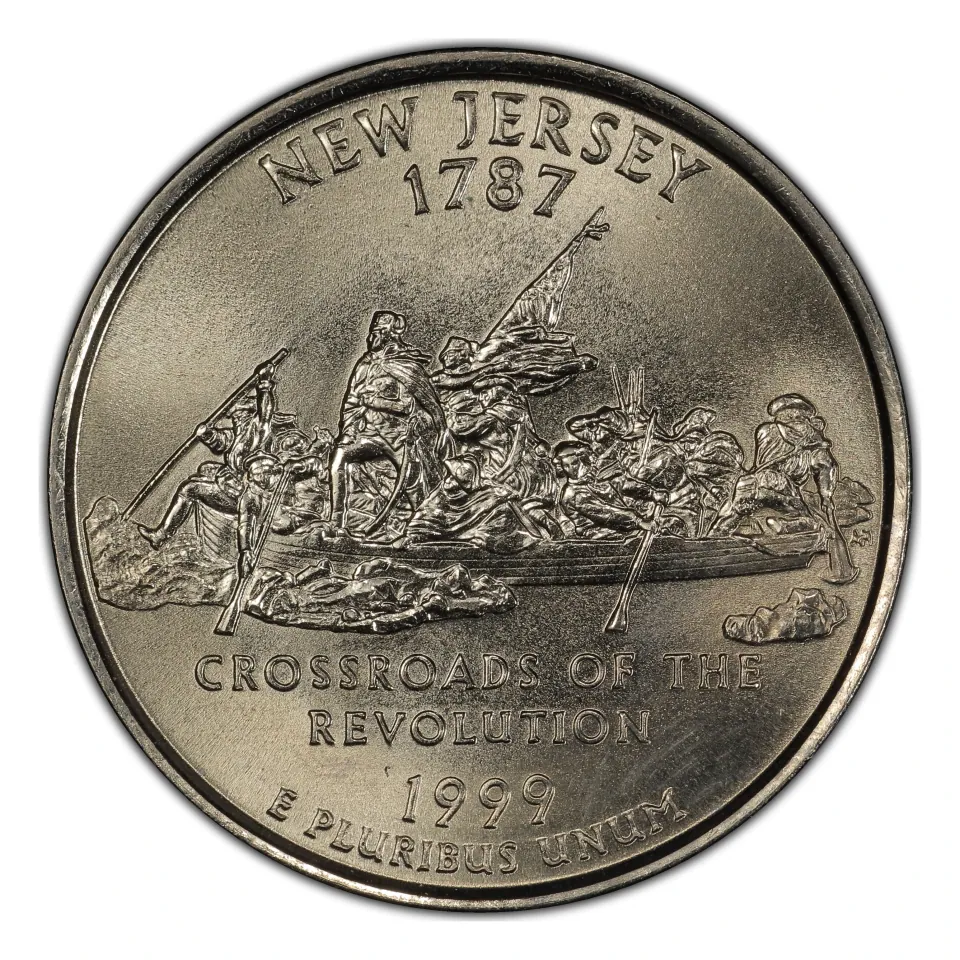 1999 New Jersey reverse: river crossing; 1776 is a historical design date.