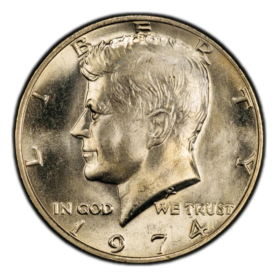 1974 Philadelphia Kennedy half dollar: no P mint letter is expected.