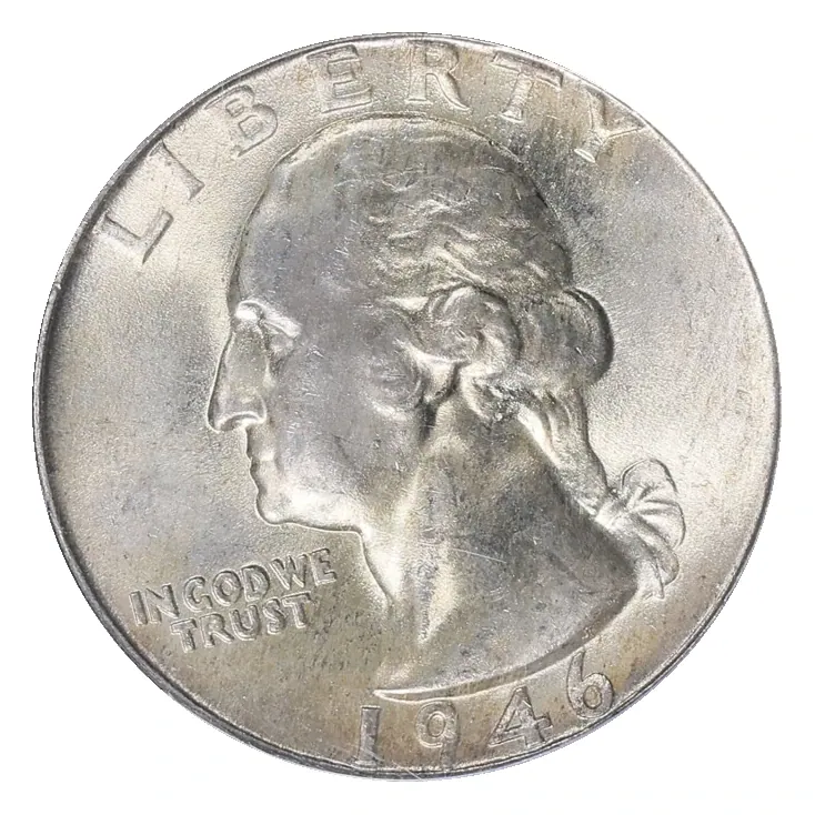 1946 Philadelphia Washington quarter obverse: full date and Washington portrait; this is a silver issue.