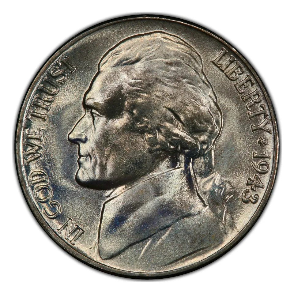 1943-P Jefferson nickel obverse: the wartime date appears beside Jefferson.