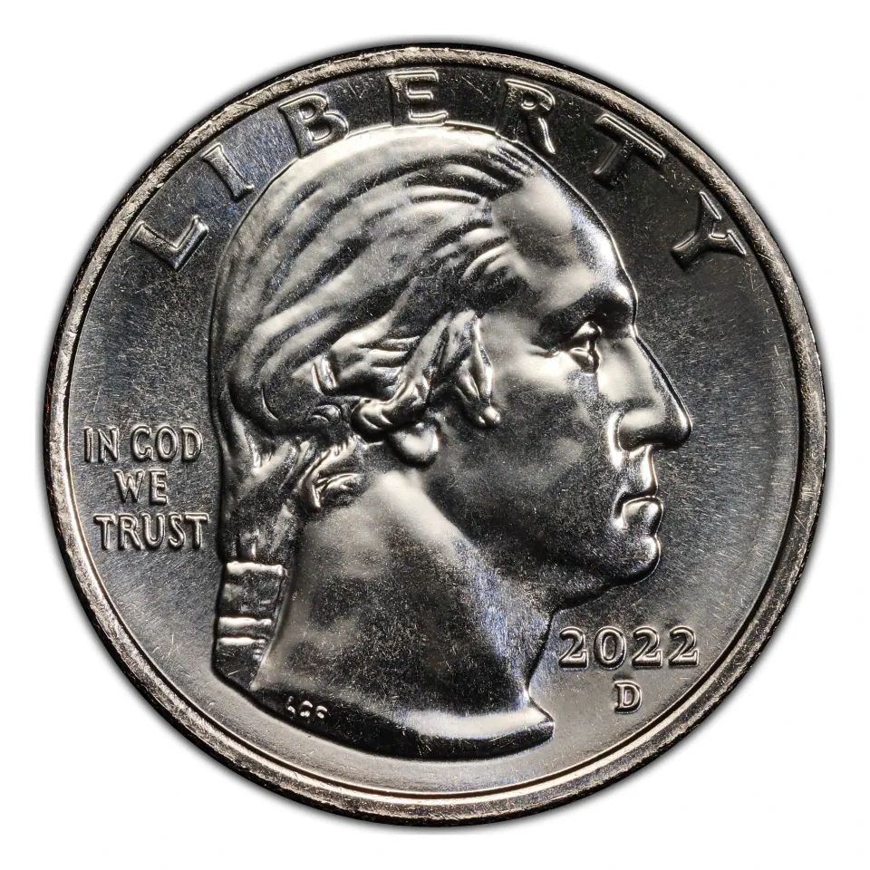 2022-P American Women quarter obverse: Washington faces right; read the date and P at lower right.