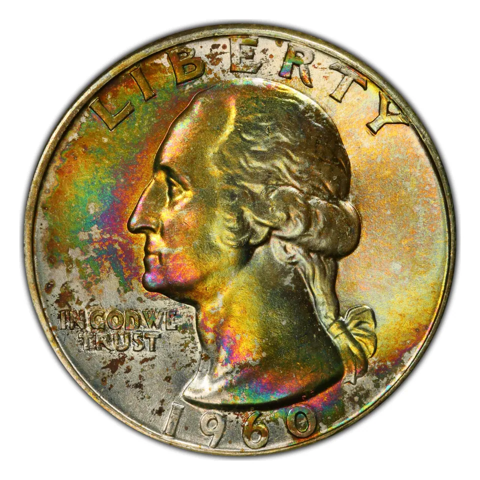 1960 Philadelphia regular-strike quarter obverse: Washington and the date.